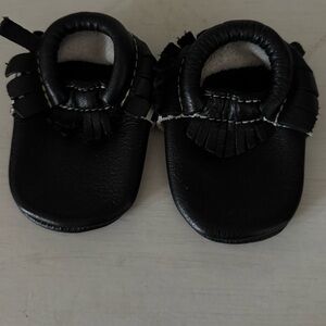 Freshly Picked Black and White Striped Baby Moccasins Size 2